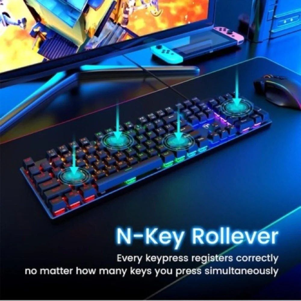 Mechanical Gaming Keyboard RGB Ultra Slim LED Backlit USB Wired With Blue Switch